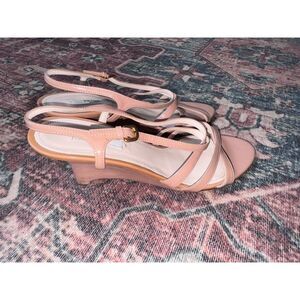 Prada Women's Strappy Wedge Sandals Nude Patent‎ Leather Size 38.5
